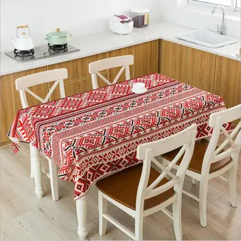 Kırmızı Geometrik Masa Örtüsü Bohemian Etnik Su Geçirmez Keten Masa Örtüsü Ev Mutfak Otel masa dekoru İskandinav Kalınlaşmak masa Örtüleri