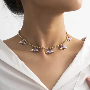 Vintage Mizaç suni elmas zincir Kristal Kalp Melek Charms Gerdanlık Kolye Kadınlar Geometrik Klavikula Kolye Takı Kolye