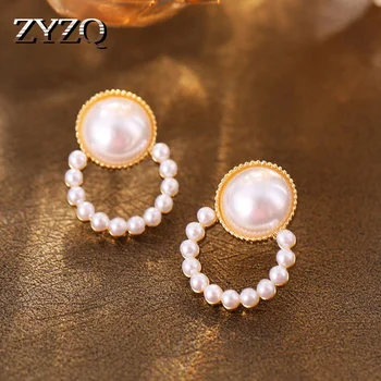 ZYZQ Trendy Geometrik Zarif Sevimli İmitasyon inci küpeler Kadınlar için Klasik Küçük düğme küpe düğün takısı Aksesuarları