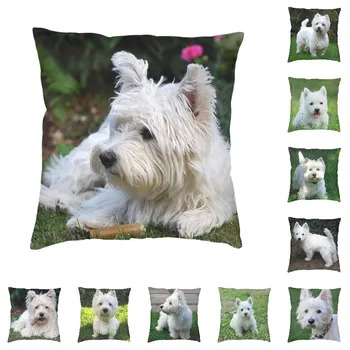 West Highland Beyaz Terrier Köpek Yastık Kılıfı 45x45cm Dekor Ev Westie Köpek Lüks minder örtüsü Kadife Yastık Kılıfı