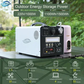 1000W 220V Taşınabilir Güç İstasyonu Güneş Jeneratör 1500Wh Acil Enerji Depolama Güç besleme aküsü Açık Kamp için