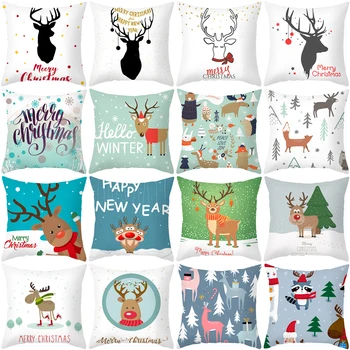 Iskandinav ELK Noel Dekorasyon minder örtüsü %100 % Polyester Yeniden Kullanılabilir Yastık Kılıfı Ev Tatil Hediye Yastık Funda Cojin